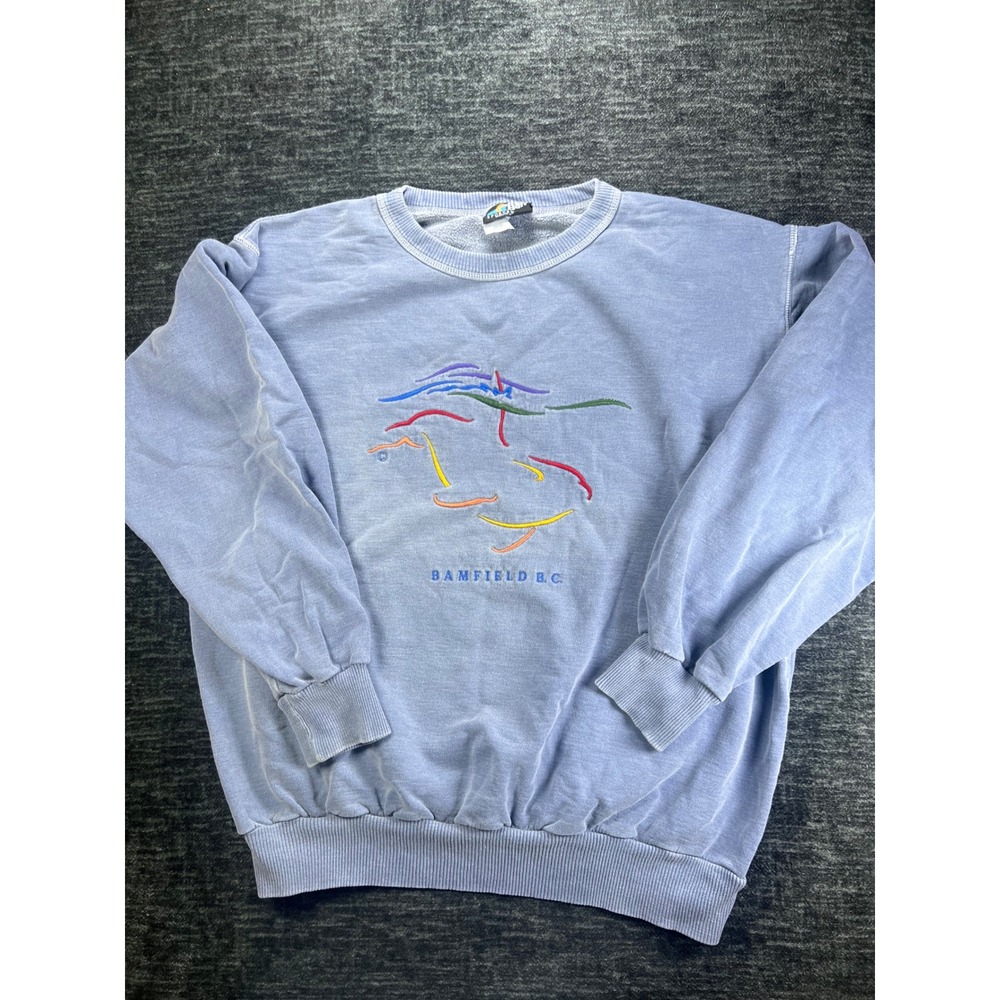 English Bay Sportswear Sweatshirt Mens XL Blue Bamfield BC Vintage Embroidered